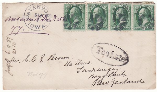 USA - NEW ZEALAND …..1877 TOO LATE…