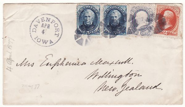 USA - NEW ZEALAND….1877 EARLY MAIL..