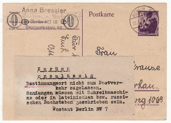 GERMANY-POLAND...ALLIED OCCUPATION RUSSIAN ZONE BERLIN RETURNED TO SENDER..