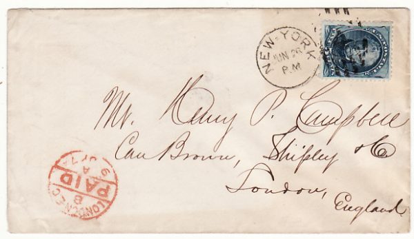 USA-GB..1879 5c BLUE NEW YORK to LONDON..