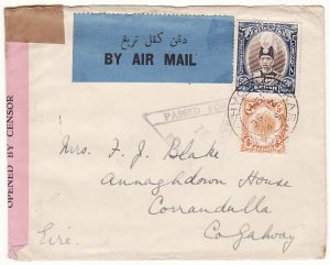 MALAYA-IRELAND...1940 KEDAH WWW2 AIRMAIL via BOAC