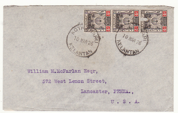 MALAYA - USA...1939 KELANTAN to KEDAH