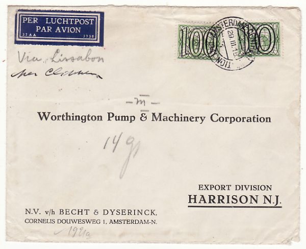 NETHERLANDS - USA....1941 HIGH RATE AIRMAIL...