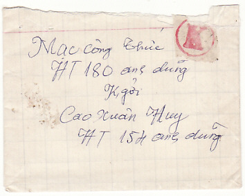 VIET-NAM...VIET CONG SOLDIER MAIL with V.C POSTAGE PAID LABEL...
