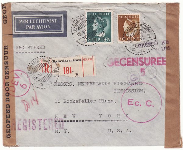 NE I- USA...TRANS PACIFIC DOUBLE CENSORED REGISTERED AIRMAIL