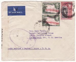 CEYLON - USA...WW2 TRANS-AFRICA AIRMAIL with OAT..