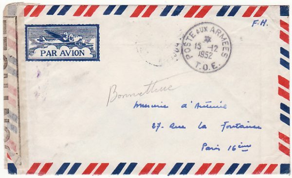 INDO-CHINE - FRANCE...1952 FRENCH FORCES SCARCE CENSORED MAIL...