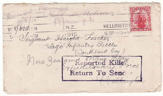 NEW ZEALAND....WW1 to OTAGO INF. BATT. KILLED IN ACTION GALLIPOLI ..