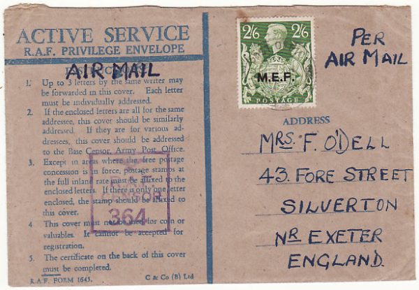 PALESTINE - GB...WW2 CENSORED RAF HONOUR ENVELOPE…