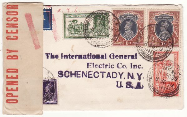 INDIA - USA… WW2 CENSORED DOUBLE RATE AIRMAIL ..