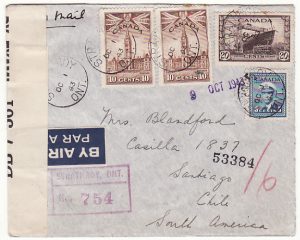 CANADA - CHILE…WW2 CENSORED REGISTERED AIRMAIL…