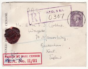 KENYA - GB …WW2 REGISTERED & OPENED by BASE CENSOR & with WAX SEAL.....
