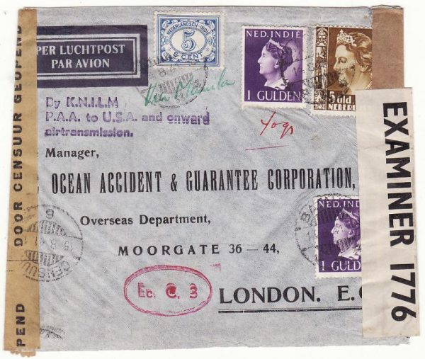 NED. EAST INDIES - GB…WW2 1941 DOUBLE CENSORED TWO OCEAN AIRMAIL…