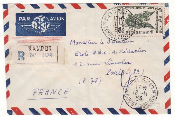 CAMBODIA - FRANCE... REGISTERED AIRMAIL from KAMPOT..