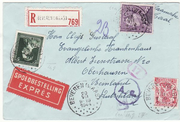 BELGIUM - GERMANY.…WW2 REGISTERED CENSORED EXPRESS MAIL.…