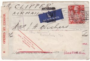 GB - AUSTRALIA…WW2 TWO OCEAN CENSORED AIRMAIL with solo 5/-…