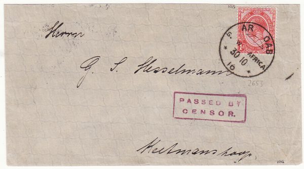 SOUTH WEST AFRICA .. WW1 INTERNAL CENSORED MAIL ..