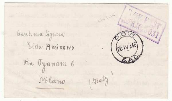 TANGANYIKA - ITALY..WW2 POSTAGE FREE EVACUEE MAIL…