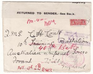 AUSTRALIA - GB …WW1 A.I.F. FORCES RETURN TO SENDER with LETTER ….
