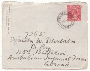 AUSTRALIA …WW1 A.I.F. FORCES REDIRECTED BY ARMY BASE POST OFFICE LABEL….