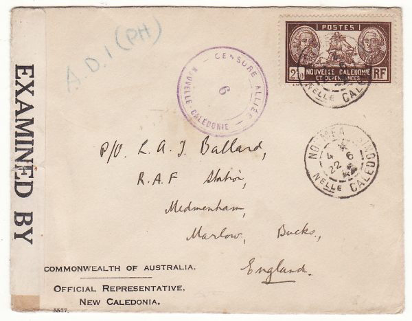 NEW CALEDONIA - GB …WW2 CENSORED OFFICIAL AUSTRALIAN REP. to RAF MEDMENHAM…