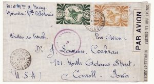 NEW CALEDONIA - USA …WW2 TRANS PACIFIC CENSORED AIRMAIL…