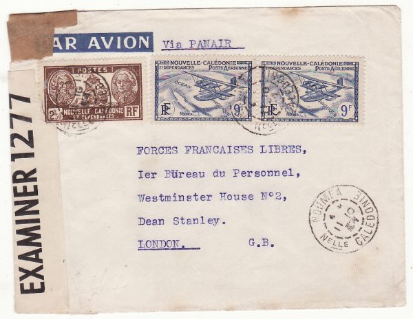 NEW CALEDONIA - GB …WW2  AIRMAIL to FREE FRENCH in LONDON …