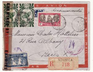 NEW CALEDONIA - FRANCE …WW2  REGISTERED DOUBLE CENSORED 2 OCEAN AIRMAIL …