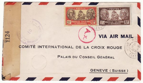 NEW CALEDONIA - SWITZERLAND…WW2  CENSORED AIRMAIL to RED CROSS…