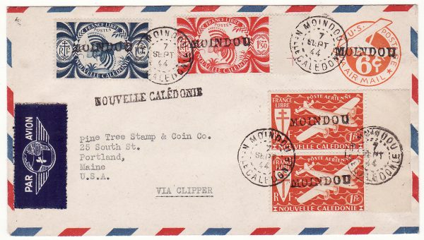 NEW CALEDONIA - USA …WW2 CLIPPER MAIL to STAMP DEALER …
