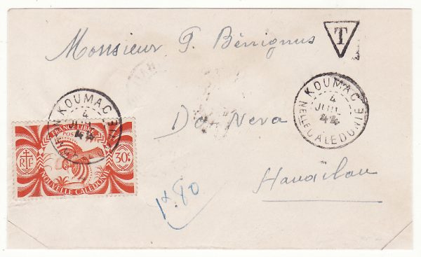 NEW CALEDONIA …WW2 INTERNAL MAIL between SMALLER TOWNS & TAXED …