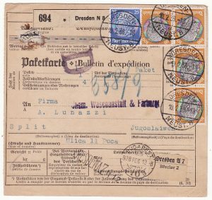 GERMANY - YUGOSLAVIA....REGISTERED PARCEL PACKET RECEIPT ..
