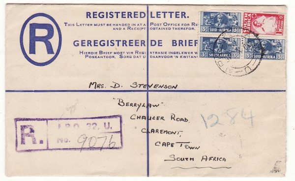 EGYPT - SOUTH AFRICA...WW2 SOUTH AFRICAN FORCES REGISTERED AIRMAIL ...