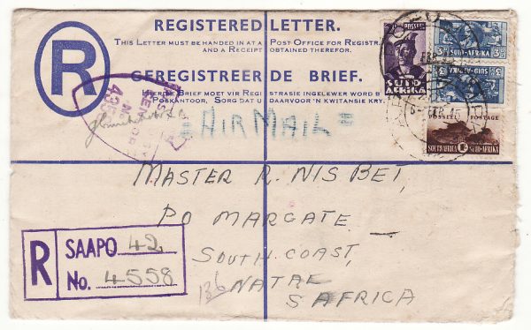 ITALY - SOUTH AFRICA…WW2 SOUTH AFRICAN FORCES REGISTERED AIRMAIL…