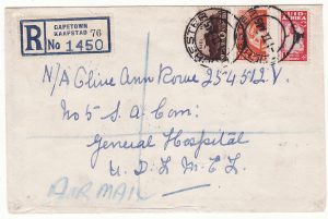SOUTH AFRICA - EGYPT..WW2 REGISTERED AIRMAIL to GEN. HOSPITAL..