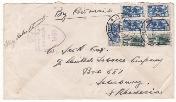 ITALY - RHODESIA..WW2 SOUTH AFRICAN FORCES CENSORED AIRMAIL ..