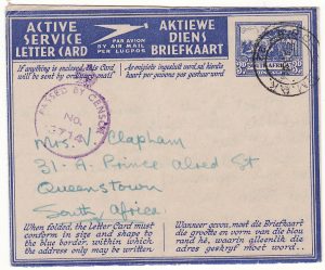ITALY - SOUTH AFRICA...WW2 SOUTH AFRICAN FORCES 3d LETTERCARD with MANUSCRIPT HONOUR CERTIFICATION...