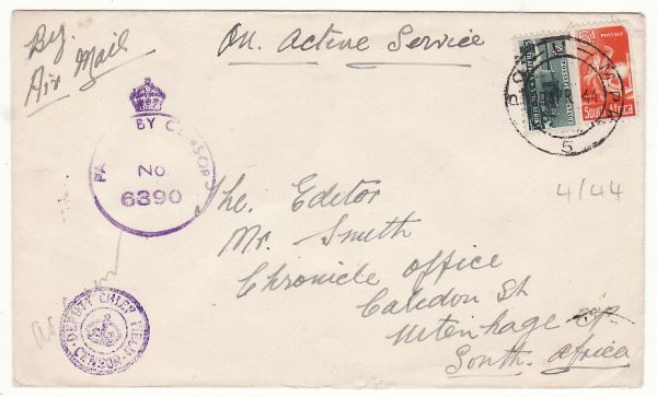 ITALY - SOUTH AFRICA…WW2 SOUTH AFRICAN FORCES AIRMAIL…