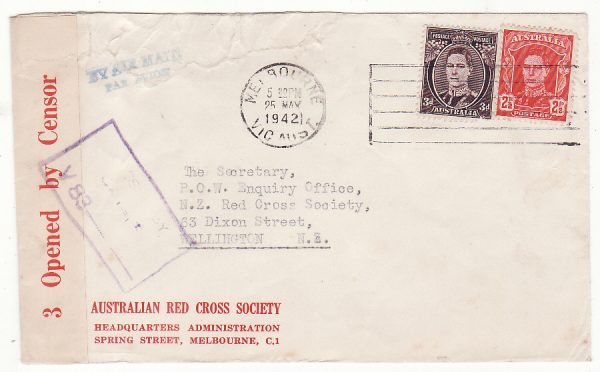 AUSTRALIA - NEW ZEALAND…WW2 RED CROSS HQ MELBOURNE to RED CROSS