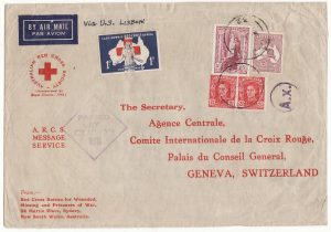 AUSTRALIA - SWITZERLAND…WW2 A.R.C.S. MESSAGE SERVICE to RED CROSS