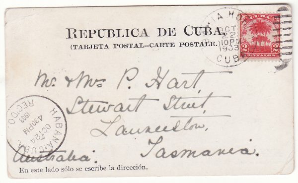 CUBA - TASMANIA..1903 DESTINATION MAIL..