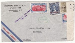 GUATEMALA - SWEDEN..WW2 CENSORED JUSQU"A AIRMAIL..
