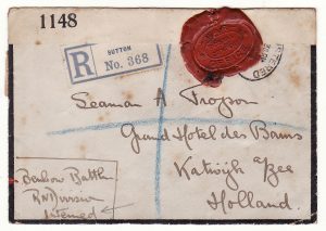 GB - NETHERLANDS… REGISTERED CENSORED with WAX SEAL CENSOR to ROYAL NAVAL DIVISION POW…