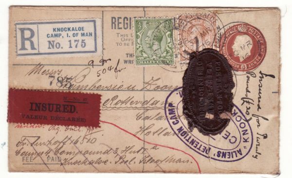 GB  -HOLLAND..WW1 REGISTERED INSURED POW MAIL from I.O.M.